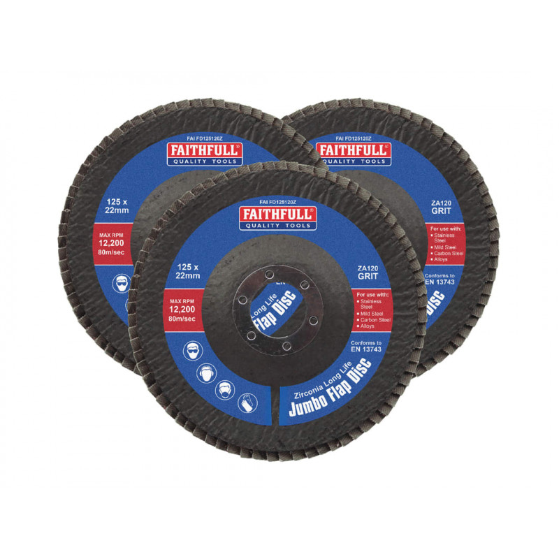 Zirconia Abrasive Jumbo Flap Disc 125 x 22mm 120 Grit (3 Pack) Zirconia Abrasive Jumbo Flap Disc 125 x 22mm 120 Grit (3 Pack)