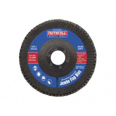 Zirconia Abrasive Jumbo Flap Disc 125 x 22mm 40 Grit
