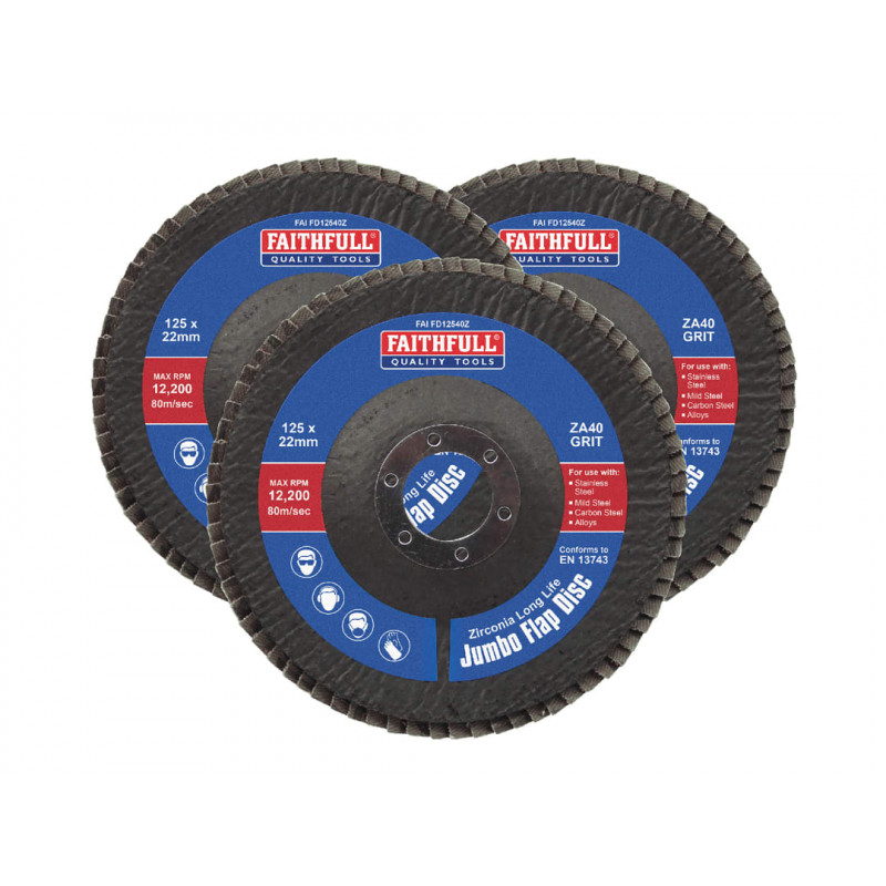 Zirconia Abrasive Jumbo Flap Disc 125 x 22mm 40 Grit (3 Pack) Zirconia Abrasive Jumbo Flap Disc 125 x 22mm 40 Grit (3 Pack)