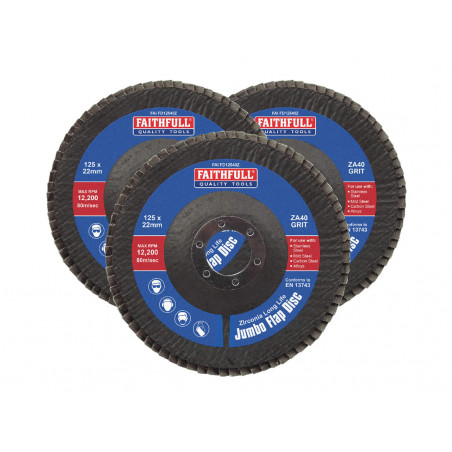 Zirconia Abrasive Jumbo Flap Disc 125 x 22mm 40 Grit (3 Pack)