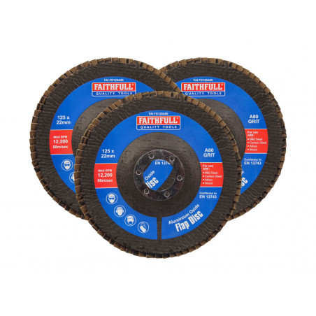 Aluminium Oxide Flap Disc 125 x 22mm 80 Grit (3 Pack)