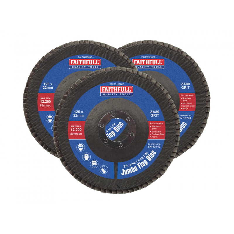 Zirconia Abrasive Jumbo Flap Disc 125 x 22mm 80 Grit (3 Pack) Zirconia Abrasive Jumbo Flap Disc 125 x 22mm 80 Grit (3 Pack)