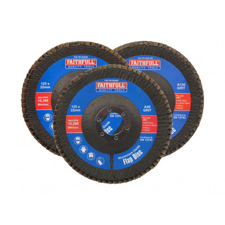 Aluminium Oxide Flap Disc 125 x 22mm Mixed Grit (3 Pack)