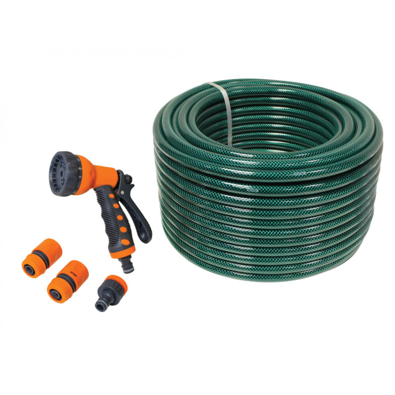 PVC Garden Hose 50m with Fittings & Spray Gun PVC Garden Hose 50m with Fittings & Spray Gun