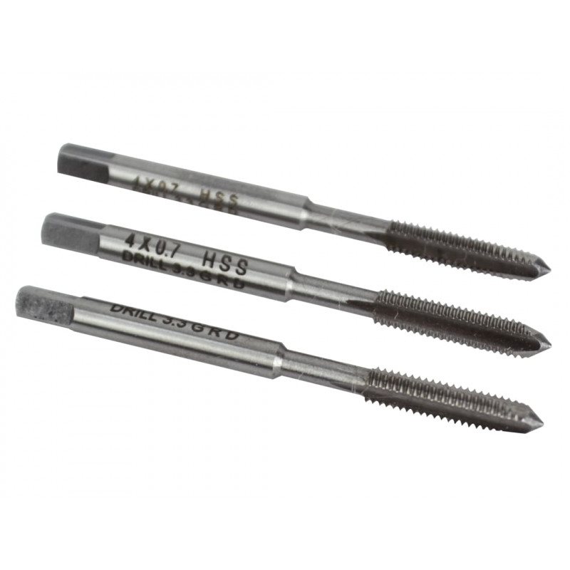 HSS Straight Flute Tap Set M4 x 0.7, 3 Piece HSS Straight Flute Tap Set M4 x 0.7, 3 Piece