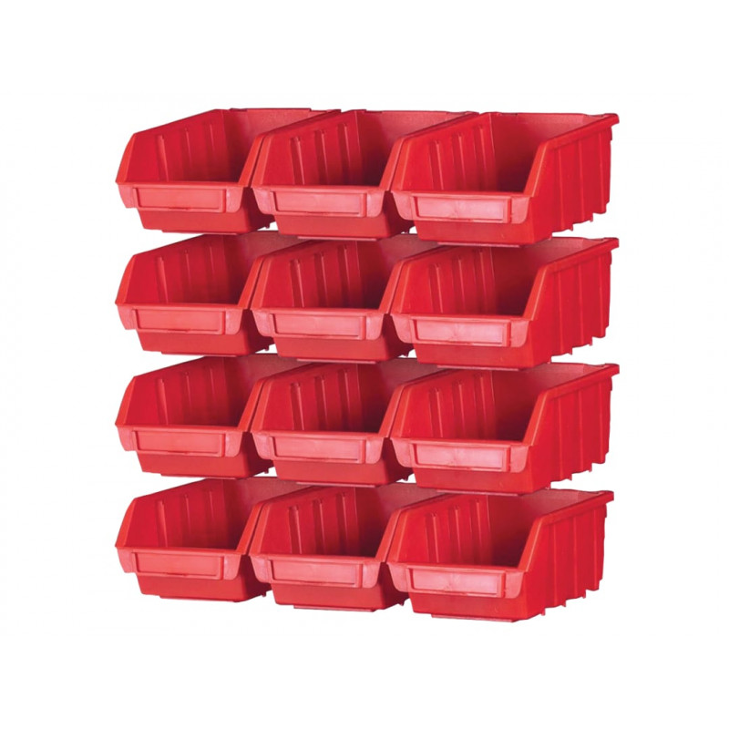 12 Plastic Storage Bins with Wall Mounting Rails 12 Plastic Storage Bins with Wall Mounting Rails