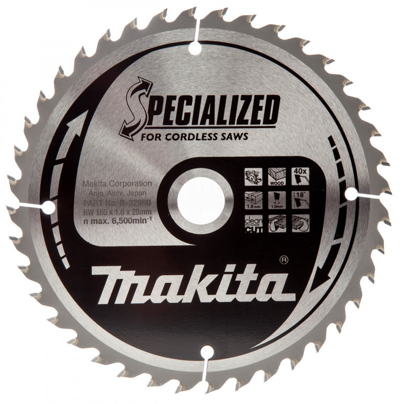 Makita B-32960 SPECIALIZED Circular Saw Blade for Wood 165 × 20mm × 40T Makita B-32960 SPECIALIZED Circular Saw Blade for Wood 165 × 20mm × 40T