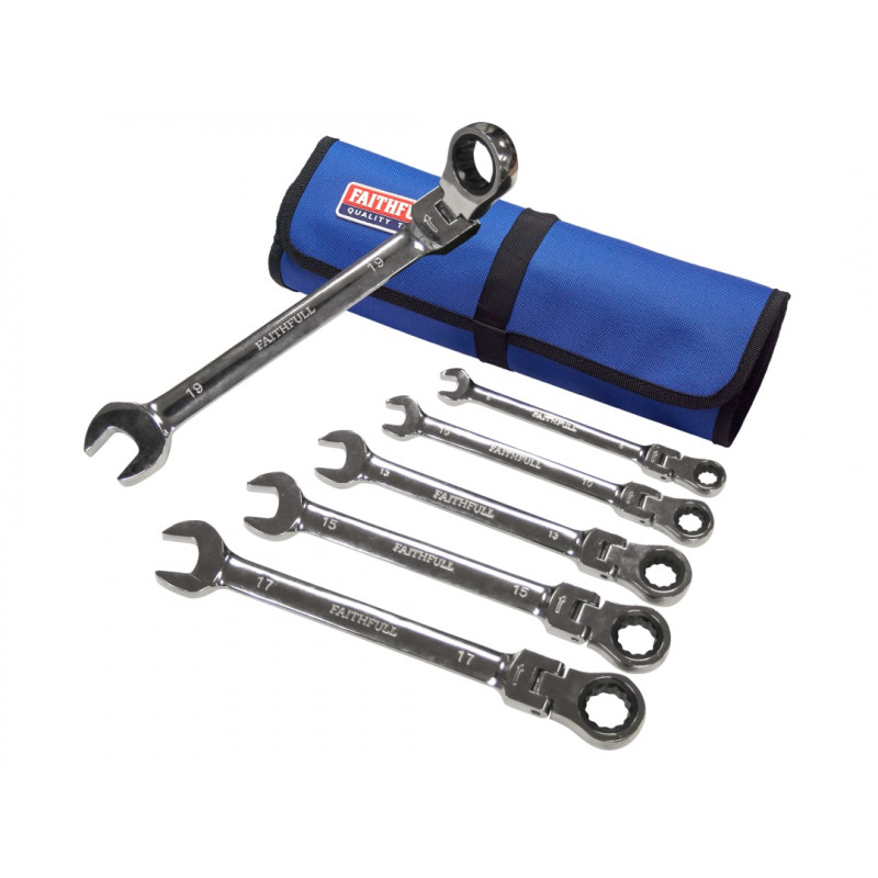 Ratchet Combination Spanner Set in Tool Roll, 6 Piece Ratchet Combination Spanner Set in Tool Roll, 6 Piece