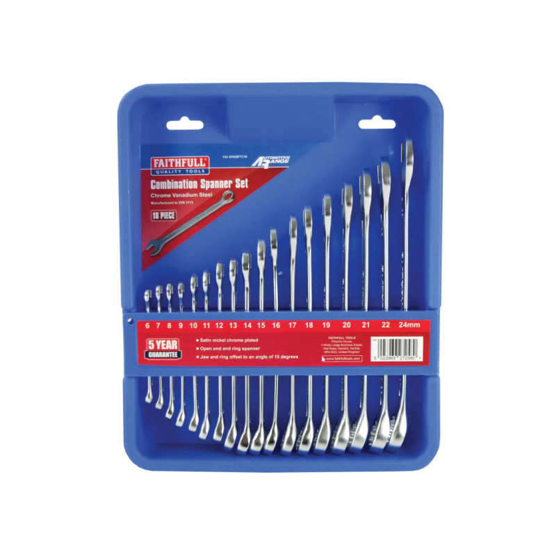 Chrome Vanadium Combination Spanner Set, 18 Piece Chrome Vanadium Combination Spanner Set, 18 Piece