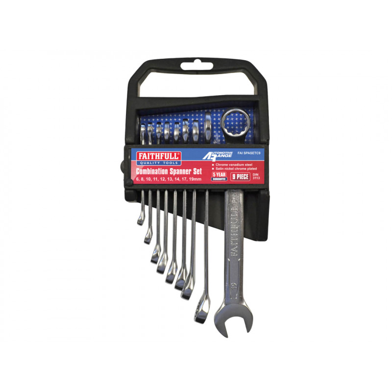 Chrome Vanadium Combination Spanner Set, 9 Piece Chrome Vanadium Combination Spanner Set, 9 Piece