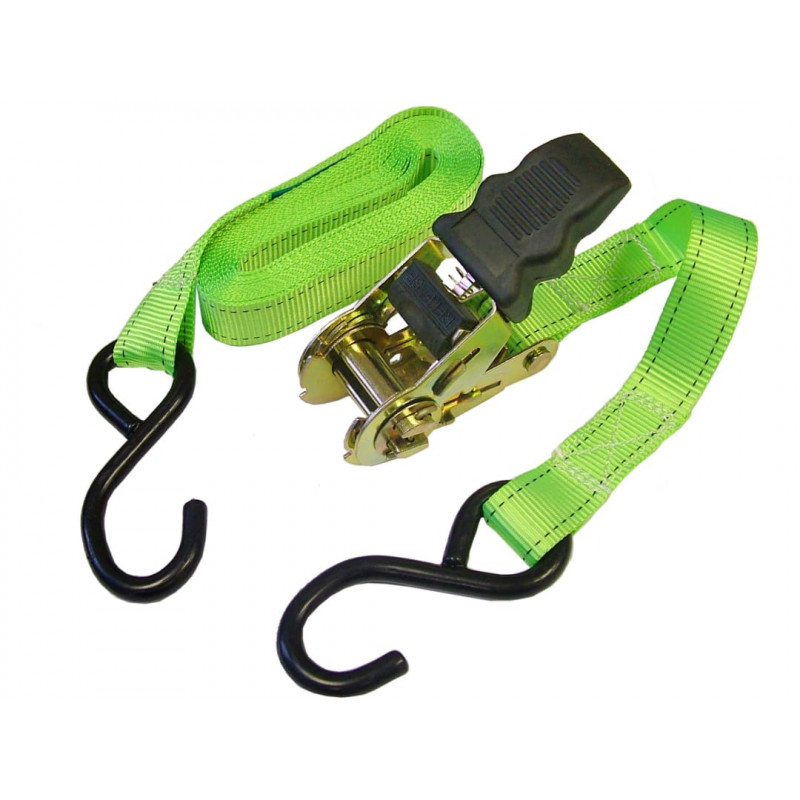 Ratchet Tie-Downs S-Hook 5m x 25mm Breaking Strain 600kg/daN 2 Piece Ratchet Tie-Downs S-Hook 5m x 25mm Breaking Strain 600kg/daN 2 Piece