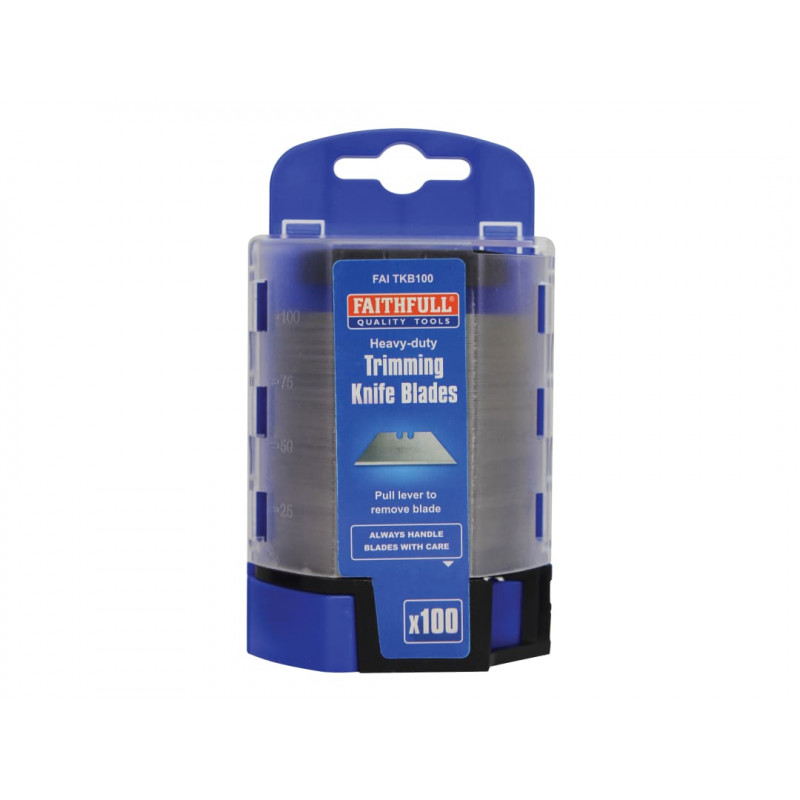 Heavy-Duty Trimming Knife Blades (Box 100) in safe storage dispenser Heavy-Duty Trimming Knife Blades (Box 100) in safe storage dispenser