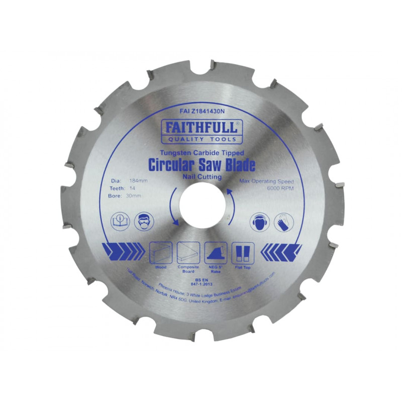 TCT Circular Saw Blade Nail Cutting 184 x 30mm x 14T NEG TCT Circular Saw Blade Nail Cutting 184 x 30mm x 14T NEG
