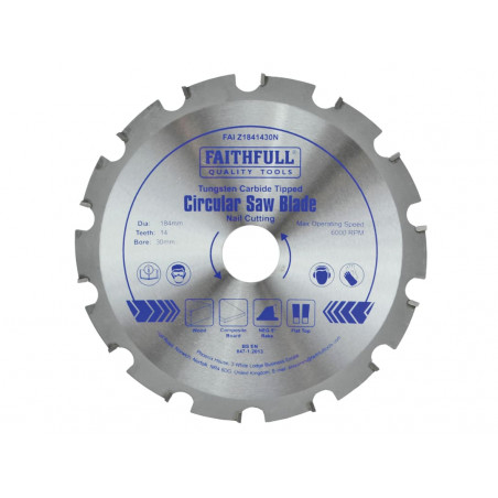 TCT Circular Saw Blade Nail Cutting 184 x 30mm x 14T NEG