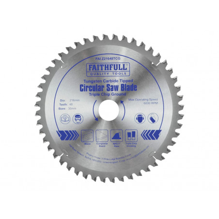 TCT Circular Saw Blade Triple Chip Ground 216 x 30mm x 48T NEG