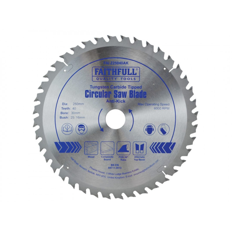 Circular Saw Blade Anti Kick 250 x 30mm x 40T Circular Saw Blade Anti Kick 250 x 30mm x 40T