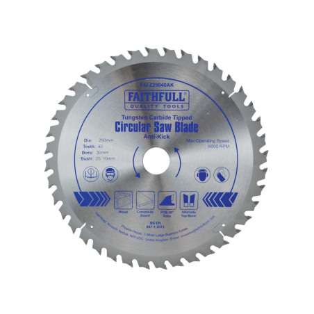 Circular Saw Blade Anti Kick 250 x 30mm x 40T