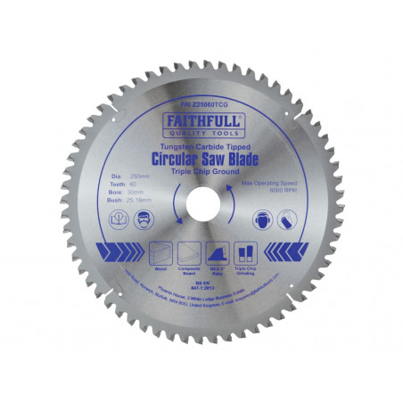 TCT Circular Saw Blade Triple Chip Ground 250 x 30mm x 60T NEG