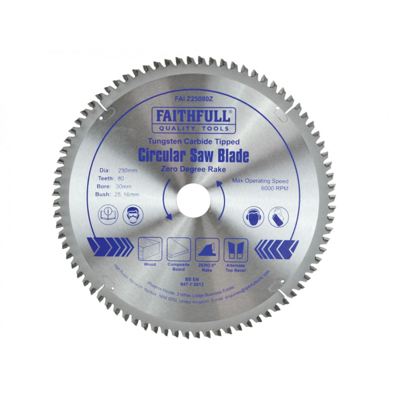 TCT Circular Saw Blade Zero Degree 250 x 30mm x 80T TCT Circular Saw Blade Zero Degree 250 x 30mm x 80T