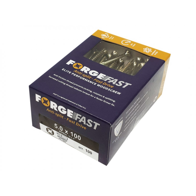 ForgeFast Pozi Compatible Elite Performance Wood Screw ZY 5.0 x 100mm Box 100