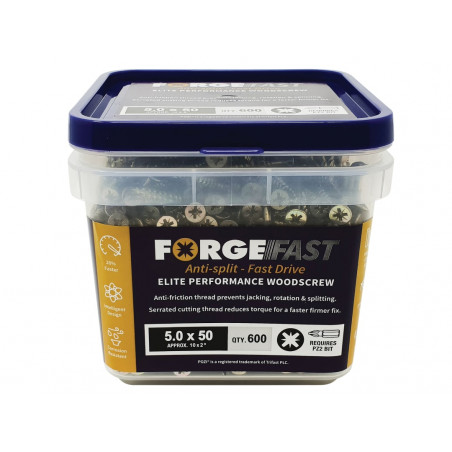 ForgeFast Pozi Compatible Elite Performance Wood Screw ZY 5.0 x 50mm Tub 600