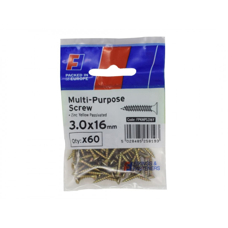 Multi-Purpose Pozi Screw CSK ST ZYP 3.0 x 16mm ForgePack 60 Multi-Purpose Pozi Screw CSK ST ZYP 3.0 x 16mm ForgePack 60