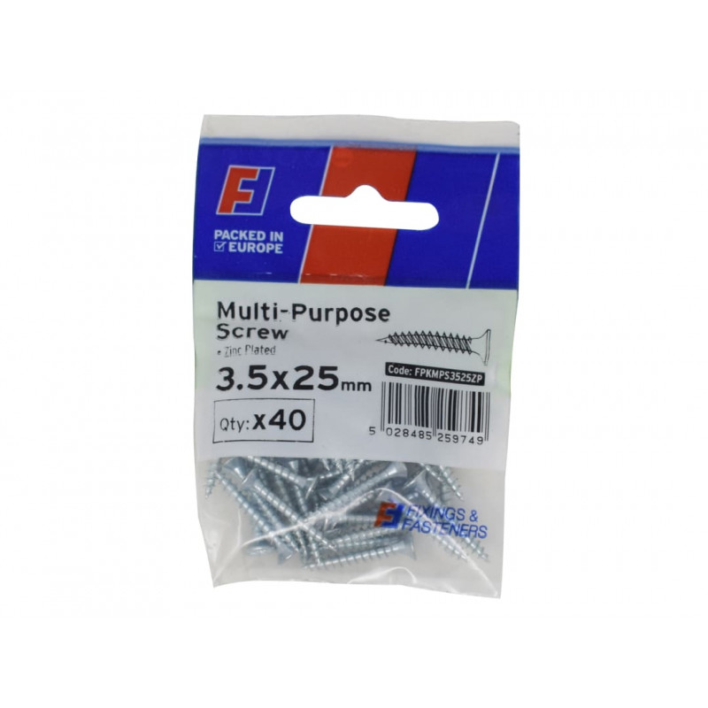 Multi-Purpose Pozi Screw CSK ST ZP 3.5 x 25mm ForgePack 40 Multi-Purpose Pozi Screw CSK ST ZP 3.5 x 25mm ForgePack 40