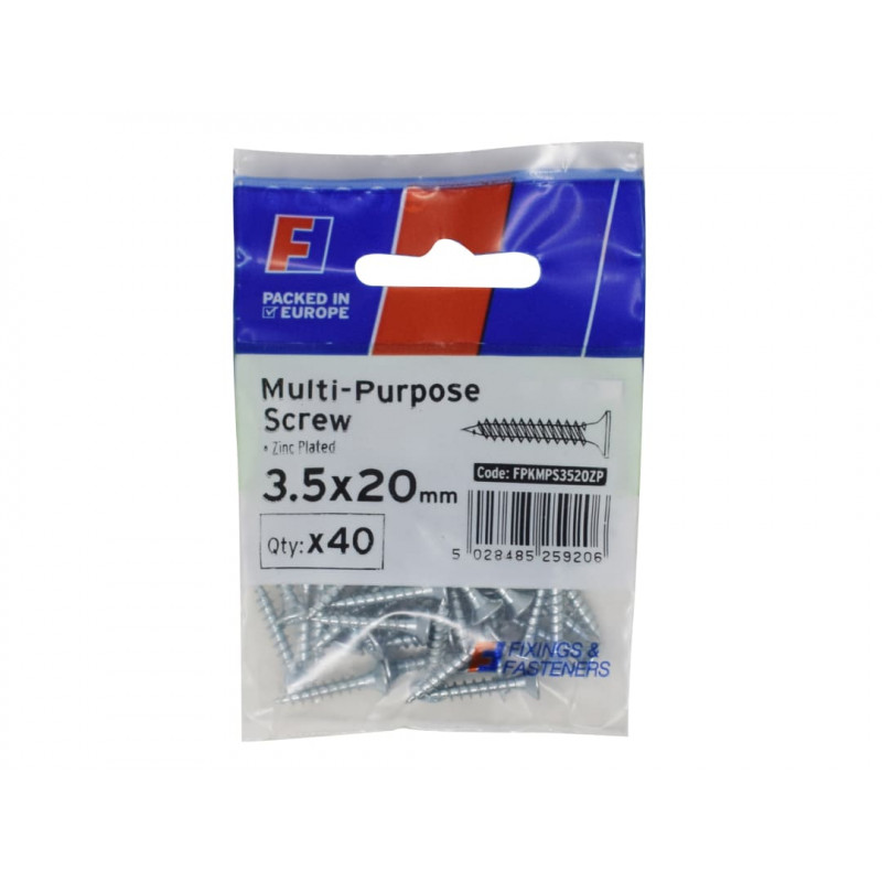 Multi-Purpose Pozi Screw CSK ST ZP 3.5 x 20mm ForgePack 40 Multi-Purpose Pozi Screw CSK ST ZP 3.5 x 20mm ForgePack 40