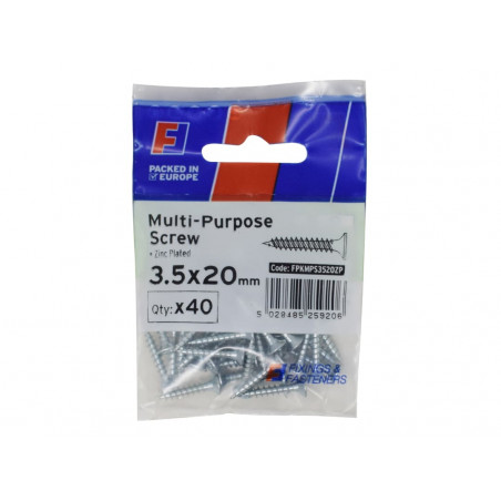 Multi-Purpose Pozi Screw CSK ST ZP 3.5 x 20mm ForgePack 40
