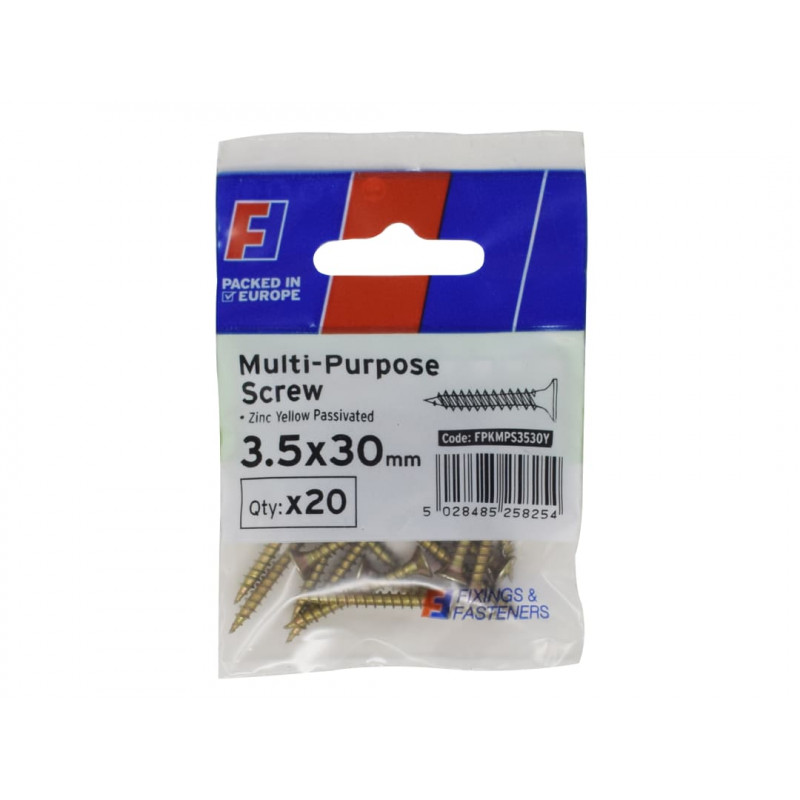 Multi-Purpose Pozi Screw CSK ST ZYP 3.5 x 30mm ForgePack 20 Multi-Purpose Pozi Screw CSK ST ZYP 3.5 x 30mm ForgePack 20