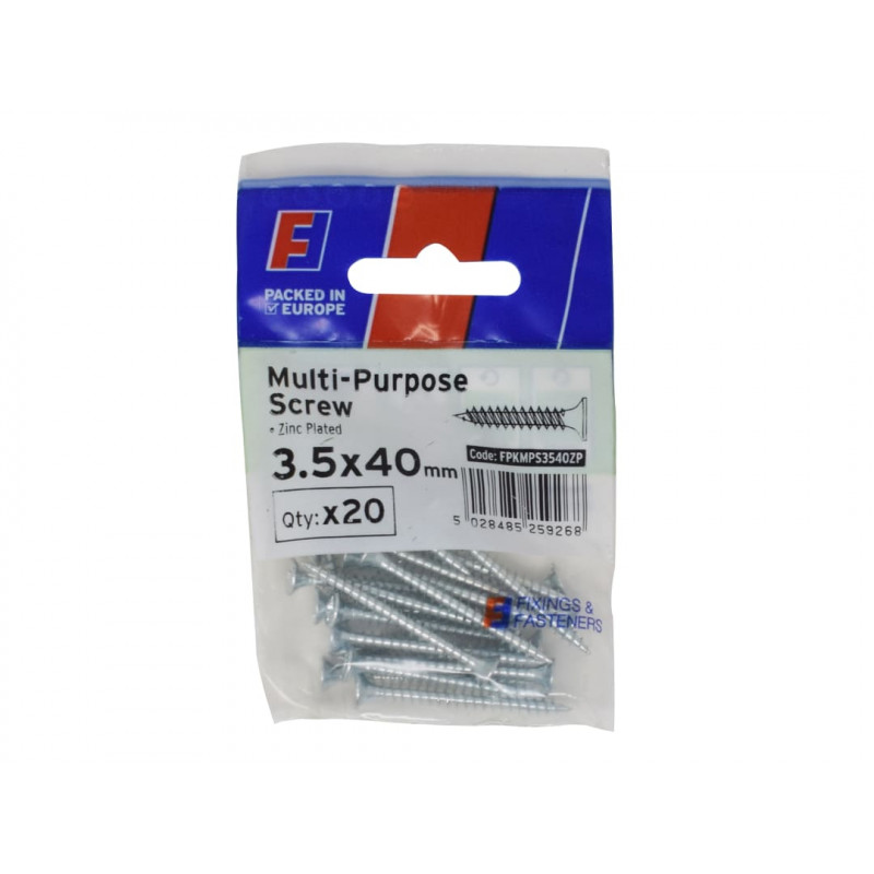 Multi-Purpose Pozi Screw CSK ST ZP 3.5 x 40mm ForgePack 20 Multi-Purpose Pozi Screw CSK ST ZP 3.5 x 40mm ForgePack 20