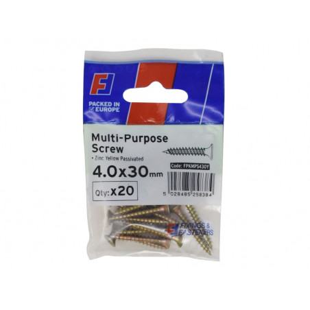 Multi-Purpose Pozi Screw CSK ST ZYP 4.0 x 30mm ForgePack 20