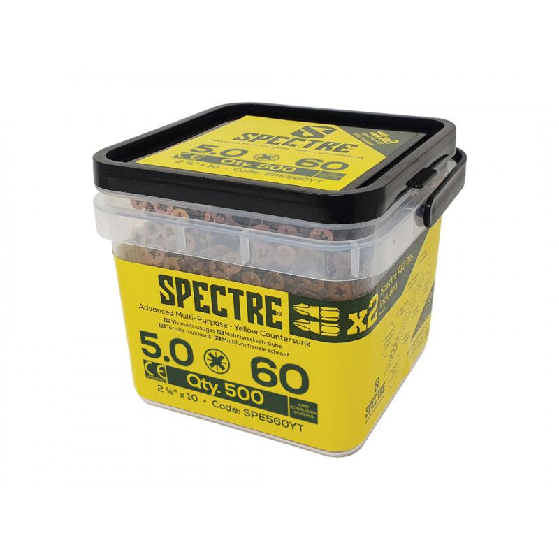 Spectre™ PZ Compatible Wood Screw CSK ZYP 5.0 x 60mm Tub 500 Spectre™ PZ Compatible Wood Screw CSK ZYP 5.0 x 60mm Tub 500