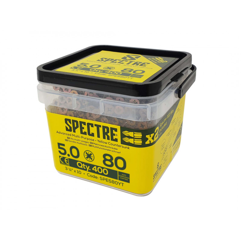 Spectre™ PZ Compatible Wood Screw CSK ZYP 5.0 x 80mm Tub 400 Spectre™ PZ Compatible Wood Screw CSK ZYP 5.0 x 80mm Tub 400