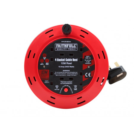 Cable Reel 240V 10A 4-Socket 10m