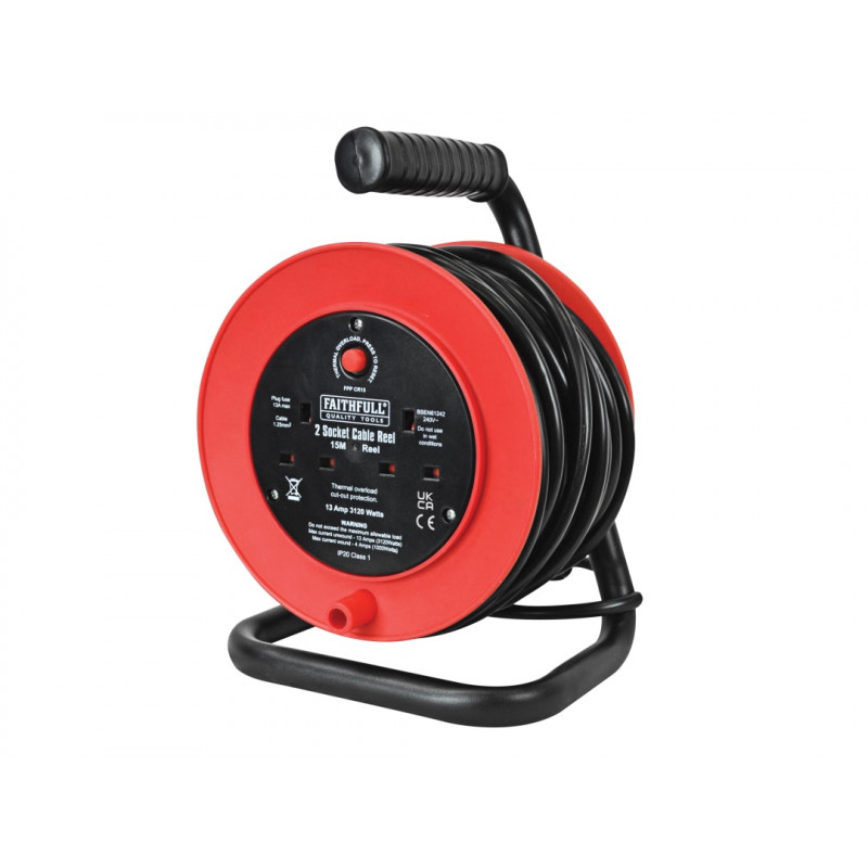 Open Drum Cable Reel 240V 13A 2-Socket 15m Open Drum Cable Reel 240V 13A 2-Socket 15m
