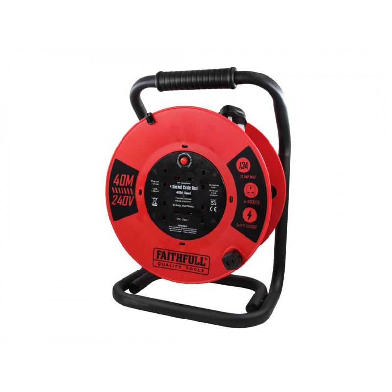 Open Cable Reel 240V 40m 13A 4 Socket (1.25mm Cable) Open Cable Reel 240V 40m 13A 4 Socket (1.25mm Cable)