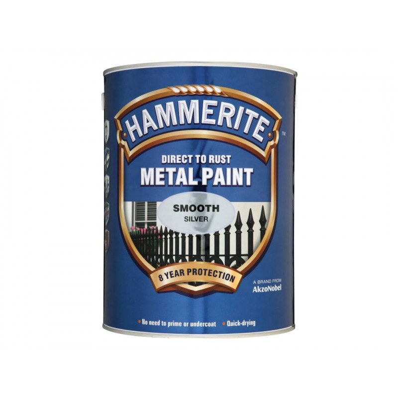 Direct to Rust Smooth Finish Metal Paint Silver 5 Litre Direct to Rust Smooth Finish Metal Paint Silver 5 Litre