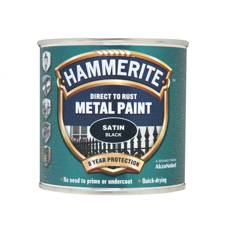 Direct to Rust Satin Finish Metal Paint Black 250ml Direct to Rust Satin Finish Metal Paint Black 250ml