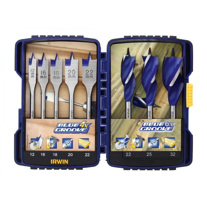 Blue Groove Auger & Flat Drill Bit Set, 8 Piece Blue Groove Auger & Flat Drill Bit Set, 8 Piece