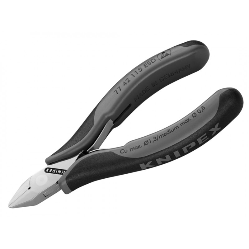 Knipex 77 42 115 ESD Electronics Diagonal Cutters Pointed Head, Non Bevelled 115mm Knipex 77 42 115 ESD Electronics Diagonal Cutters Pointed Head, Non Bevelled 115mm