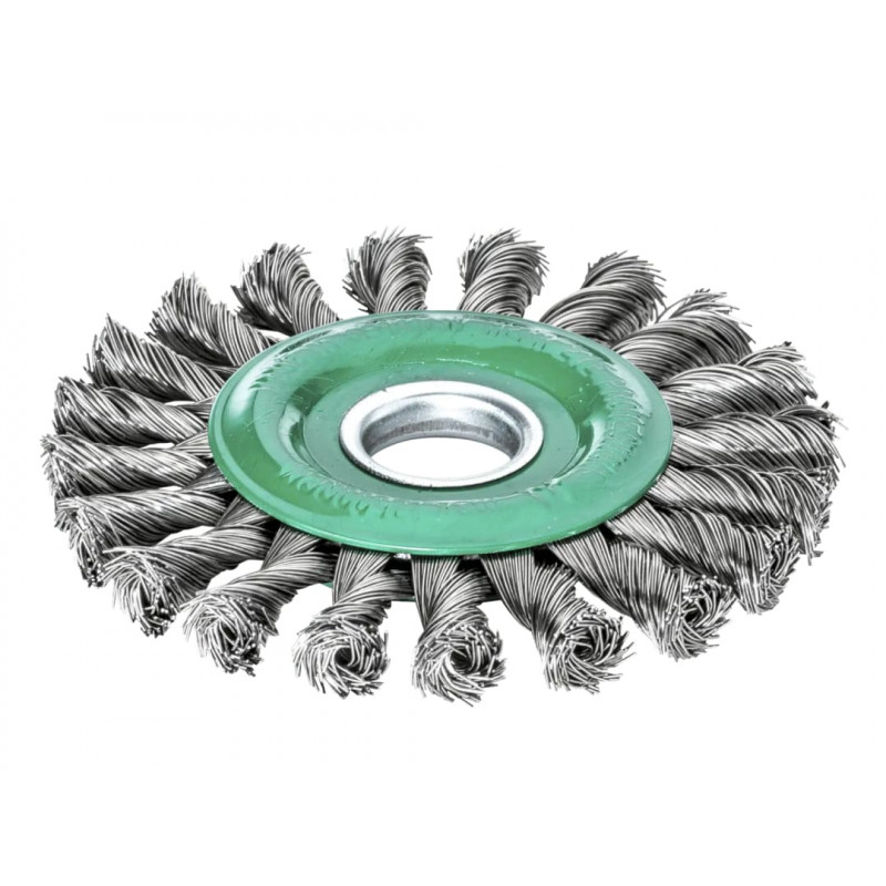 Lessmann 472.811 Knot Wheel Brush 115 x 14mm 22.2mm Bore, 0.50 Stainless Steel Wire Lessmann 472.811 Knot Wheel Brush 115 x 14mm 22.2mm Bore, 0.50 Stainless Steel Wire