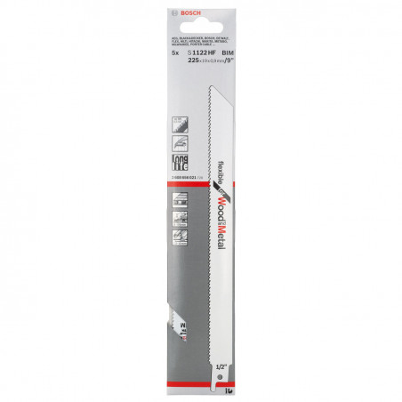 Bosch S1122HF Flexible Reciprocating Saw Blade for Wood & Metal 225mm (Pack of 5)
