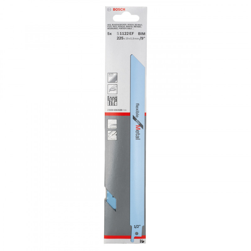 Bosch S1122EF Flexible Reciprocating Saw Blade for Metal 225mm (Pack of 5)