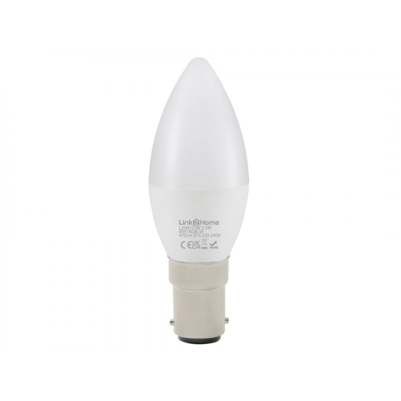 Link2Home L2HB155W Wi-Fi LED SBC (B15) Opal Candle Dimmable Bulb, White + RGB 470 lm 5.5W Link2Home L2HB155W Wi-Fi LED SBC (B15) Opal Candle Dimmable Bulb, White + RGB 470 lm 5.5W