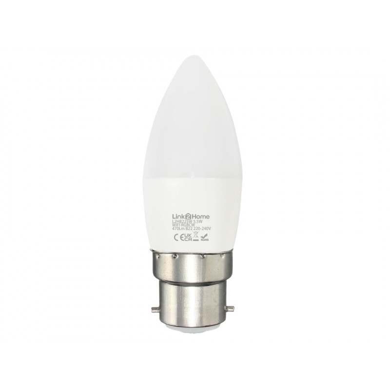 Link2Home L2HB225W Wi-Fi LED BC (B22) Opal Candle Dimmable Bulb, White + RGB 470 lm 5.5W Link2Home L2HB225W Wi-Fi LED BC (B22) Opal Candle Dimmable Bulb, White + RGB 470 lm 5.5W
