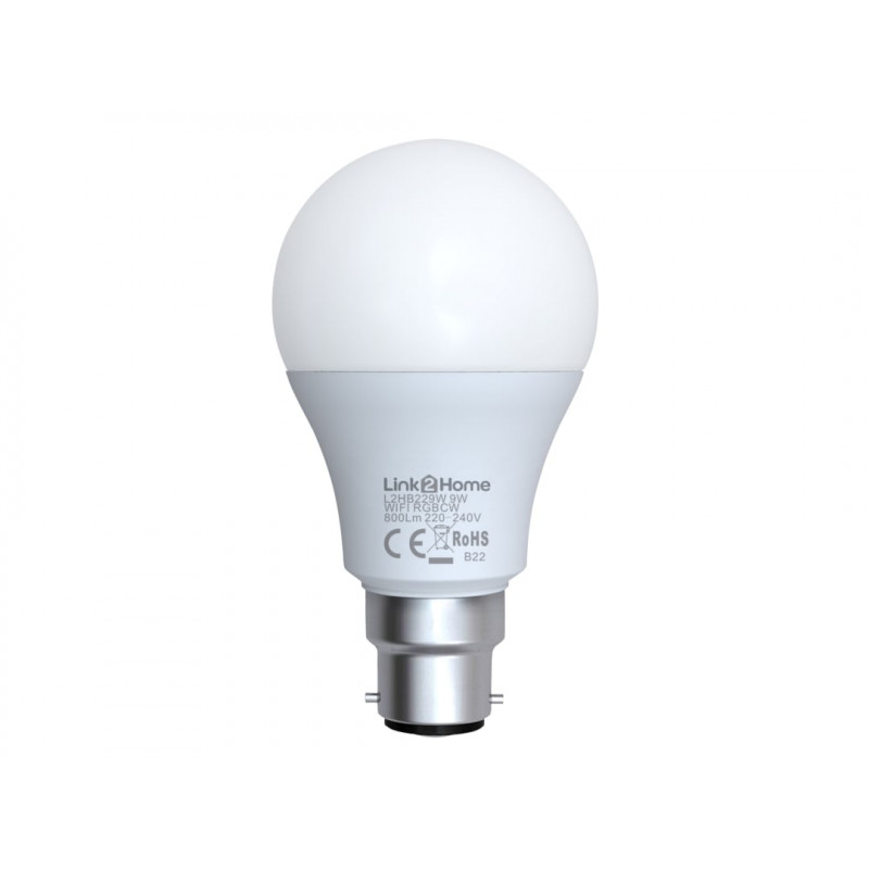 Link2Home L2HB229W Wi-Fi LED BC (B22) Opal GLS Dimmable Bulb, White + RGB 800 lm 9W Link2Home L2HB229W Wi-Fi LED BC (B22) Opal GLS Dimmable Bulb, White + RGB 800 lm 9W