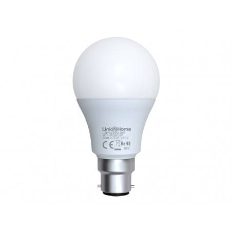 Link2Home L2HB229W Wi-Fi LED BC (B22) Opal GLS Dimmable Bulb, White + RGB 800 lm 9W