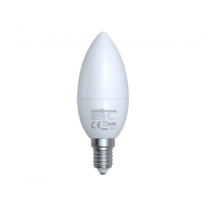 Link2Home L2HE145W Wi-Fi LED SES (E14) Opal Candle Dimmable Bulb, White + RGB 400 lm 5W Link2Home L2HE145W Wi-Fi LED SES (E14) Opal Candle Dimmable Bulb, White + RGB 400 lm 5W