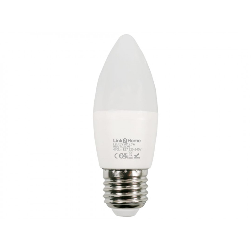 Link2Home L2HE275W Wi-Fi LED ES (E27) Opal Candle Dimmable Bulb, White + RGB 470 lm 5.5W Link2Home L2HE275W Wi-Fi LED ES (E27) Opal Candle Dimmable Bulb, White + RGB 470 lm 5.5W